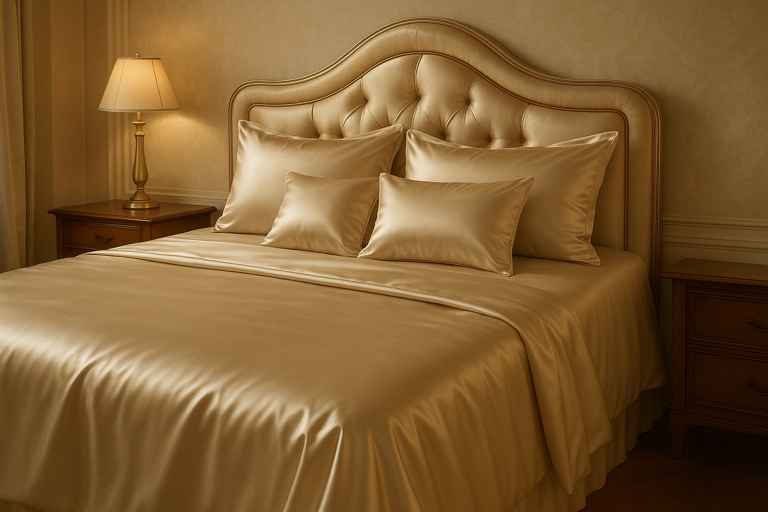 Jogo de Cama Casal Cetim Champagne - 3 Peças Luxo