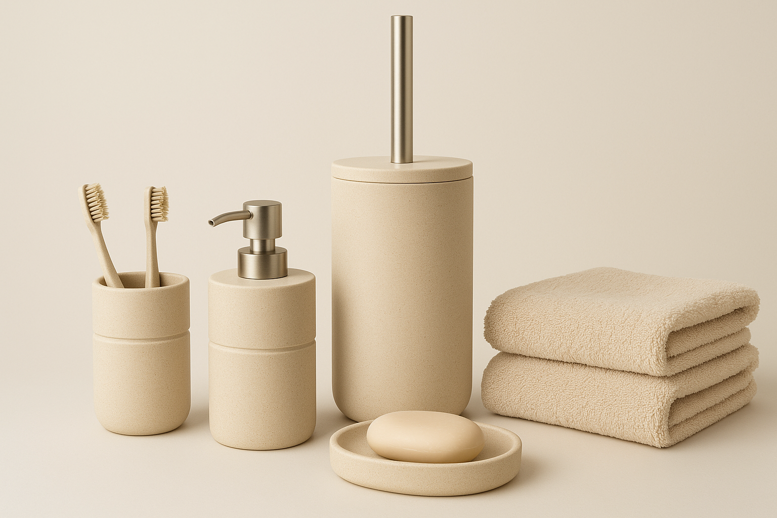 Conjunto Banho Completo Bege - 7 Peças Essenciais