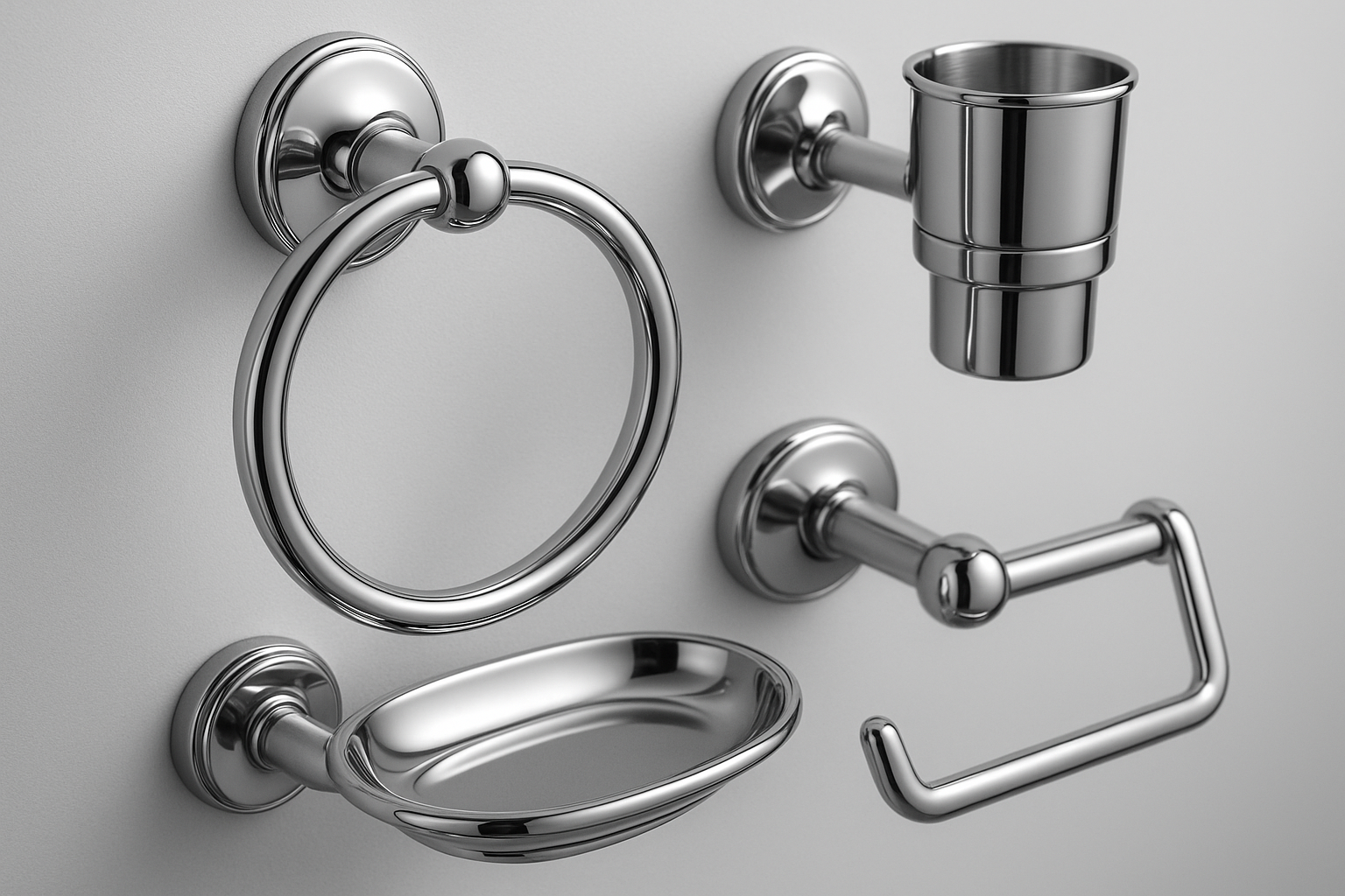 Conjunto 5 Acessórios Banheiro Chrome - Kit Completo