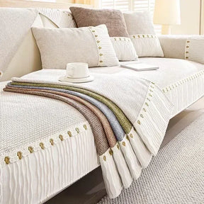 Capa para Sofá Chenille Antiderrapante com Acabamento Elegante Marrom Claro - Zinova