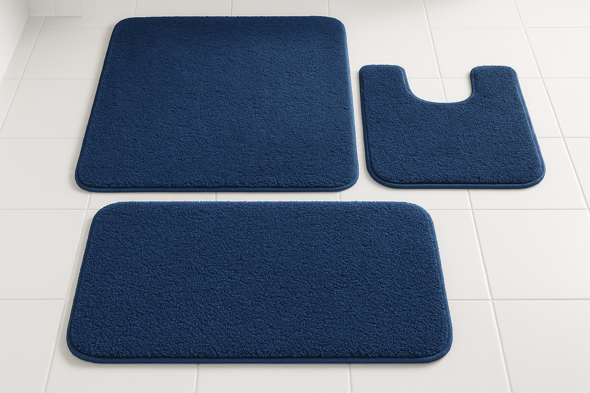 Conjunto 3 Tapetes Banheiro Azul - Tamanhos Coordenados