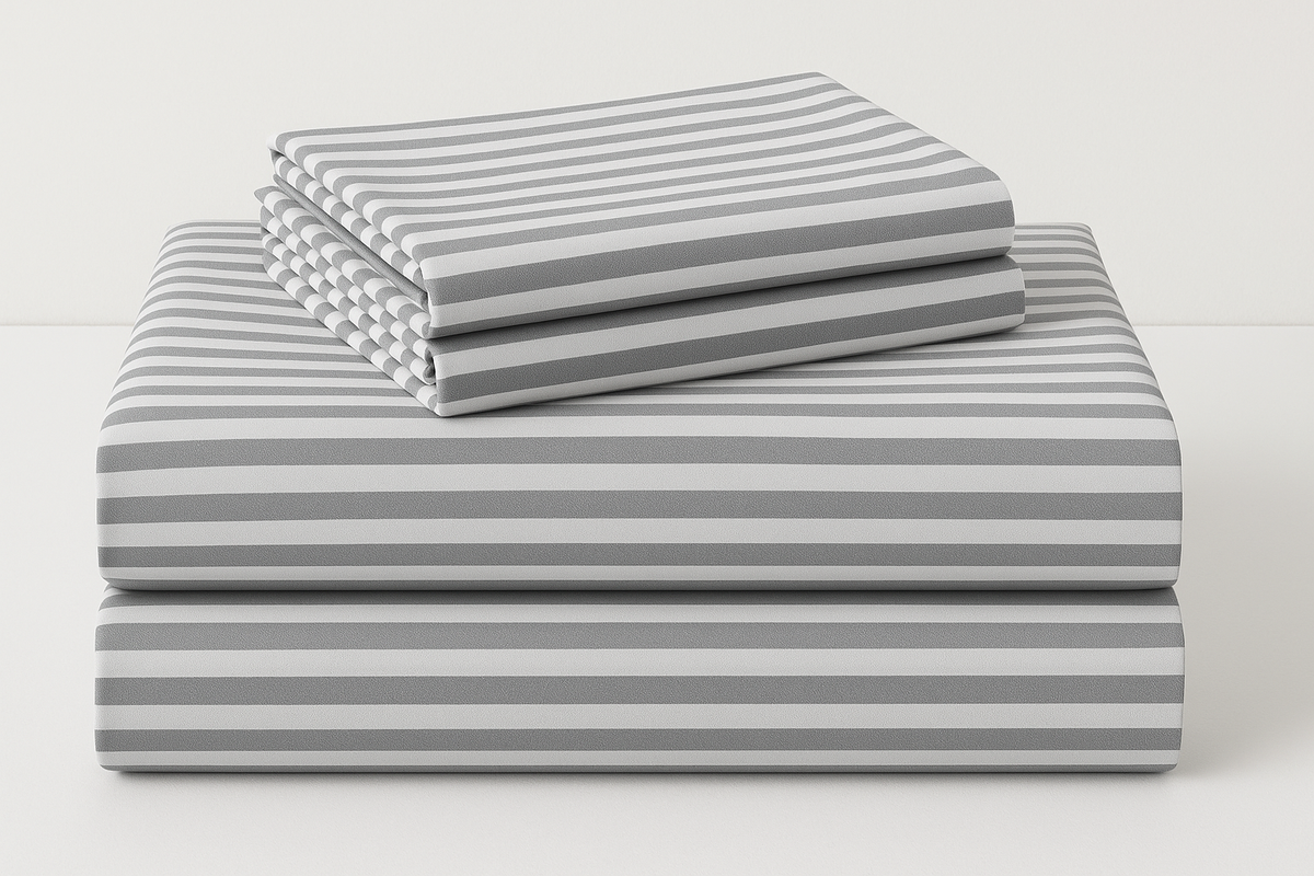 Jogo de Cama Queen Listrado Cinza e Branco - 4 Peças