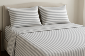 Jogo de Cama Queen Listrado Cinza e Branco - 4 Peças