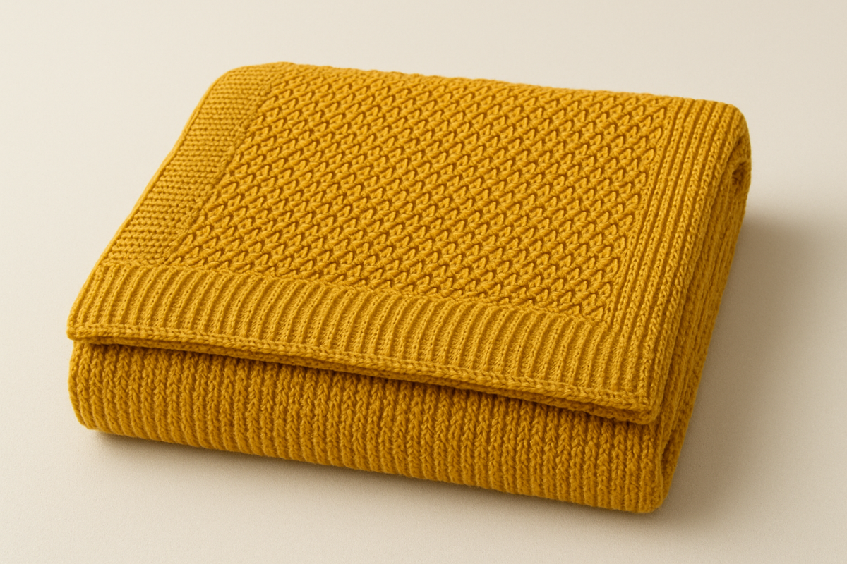 Manta de Sofá Decorativa Mostarda - Tricot 130x170cm