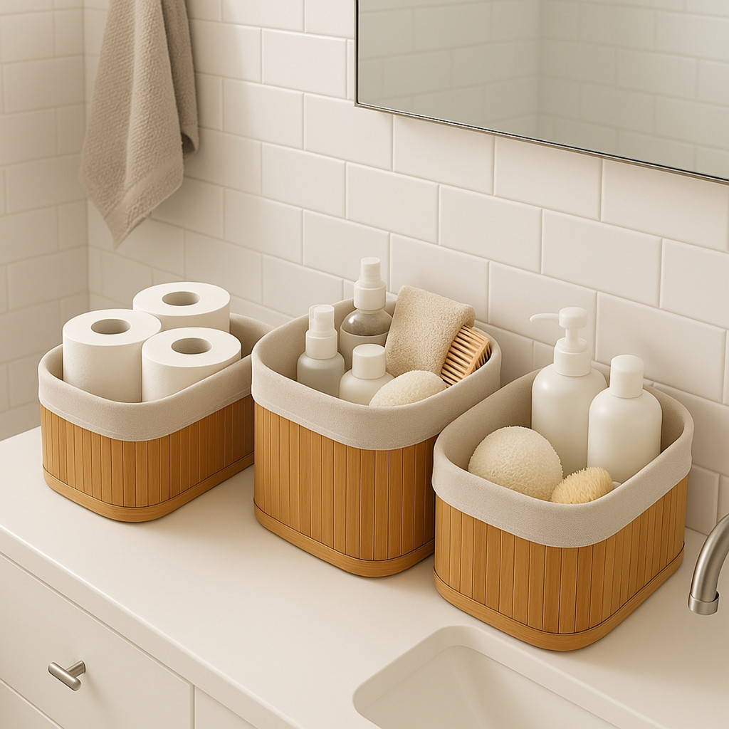 Kit com 3 Cestos de Bambu Organizador - Zinova