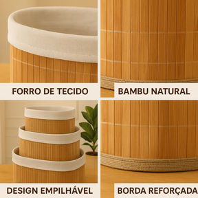 Kit com 3 Cestos de Bambu Organizador - Zinova