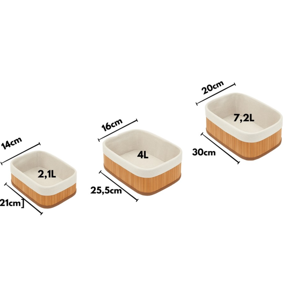 Kit com 3 Cestos de Bambu Organizador - Zinova